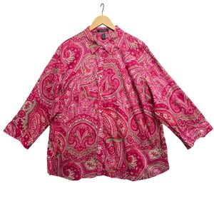 Lauren Ralph Lauren Button Down Shirt Womens 3X Pink Paisley Cotton